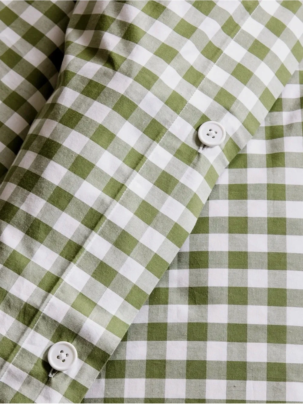 Quince Organic Cotton Percale Olive Gingham Duvet Cover Set in King/Cal King 873